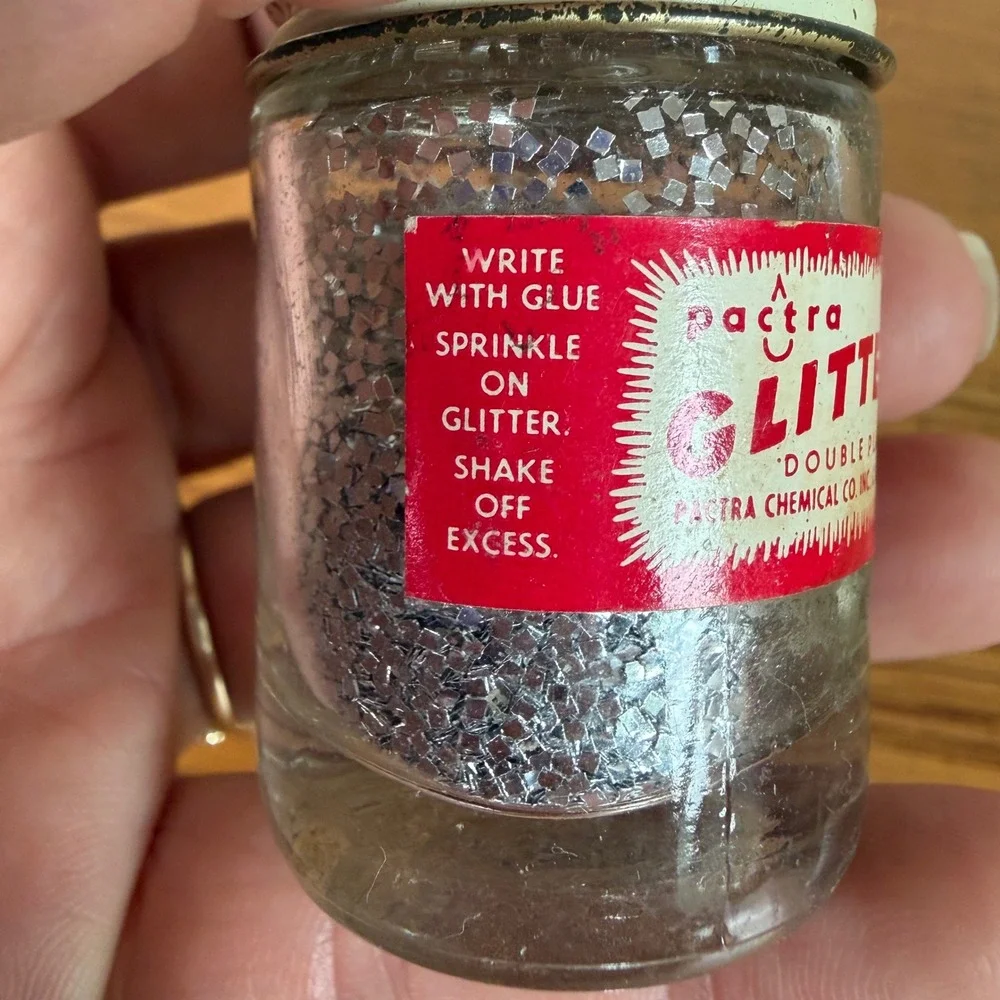 Vintage Glitter Lot Craft House Wilhold Pactra Glass Jars Silver Blue Pink Multi